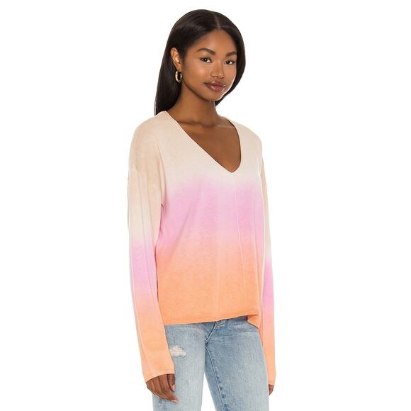 SANCTUARY | Women’s Horizon Sweater Pink Sherbet Ombre Cotton Blend V-Neck Small - Picture 10 of 12